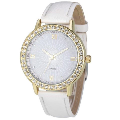 Women Watch Luxury Rhinestone Watch Female PU Leather Wrist Watches