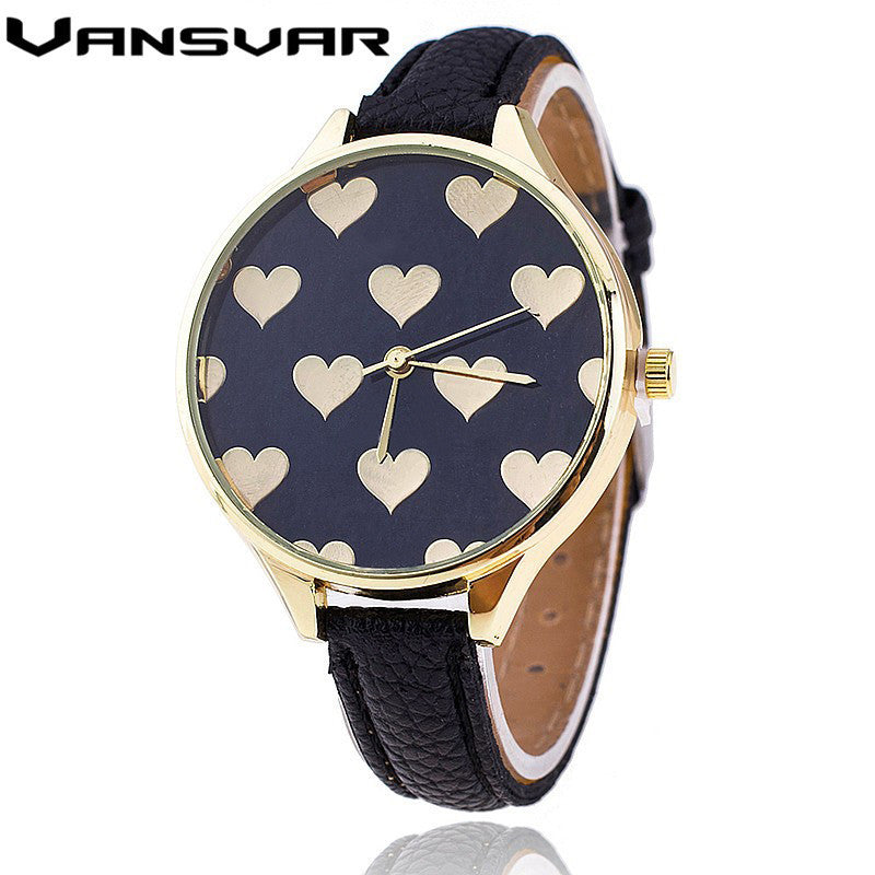 Leather Strap Love Heart Quartz Wrist Watch