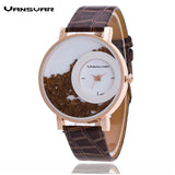 Leather Strap Rhinestone Wrist Dress Watch
