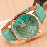 Rose Gold Roman Numerals Leather Quartz Casual Business Wristwatch Clock
