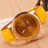Rose Gold Roman Numerals Leather Quartz Casual Business Wristwatch Clock
