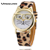 Glasses Cat Leather Strap Wrist Quartz Watches