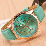 Rose Gold Roman Numerals Leather Quartz Casual Business Wristwatch Clock