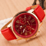Rose Gold Roman Numerals Leather Quartz Casual Business Wristwatch Clock