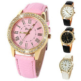 Golden Rhinestone Geneva Roman Numerals Dial Analog Quartz Wrist Watch