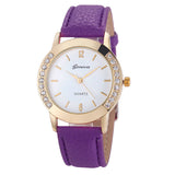 Flower Printed Diamond Crystal Analog Quartz Wristwatch Rhinestone Lady Dress Leather