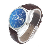 Splendid Black Band Waterproof Leather Blue Ray Glass Quartz Analog Watches