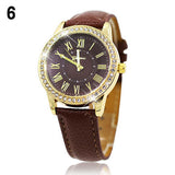 Golden Rhinestone Geneva Roman Numerals Dial Analog Quartz Wrist Watch