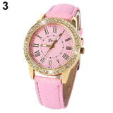 Golden Rhinestone Geneva Roman Numerals Dial Analog Quartz Wrist Watch