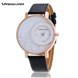 Leather Strap Rhinestone Wrist Dress Watch