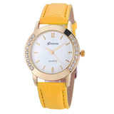 Flower Printed Diamond Crystal Analog Quartz Wristwatch Rhinestone Lady Dress Leather