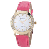 Flower Printed Diamond Crystal Analog Quartz Wristwatch Rhinestone Lady Dress Leather