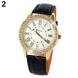 Golden Rhinestone Geneva Roman Numerals Dial Analog Quartz Wrist Watch