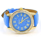 Golden Rhinestone Geneva Roman Numerals Dial Analog Quartz Wrist Watch