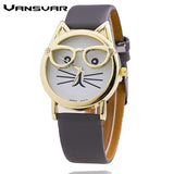 Glasses Cat Leather Strap Wrist Quartz Watches