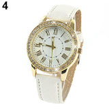 Golden Rhinestone Geneva Roman Numerals Dial Analog Quartz Wrist Watch