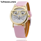 Glasses Cat Leather Strap Wrist Quartz Watches