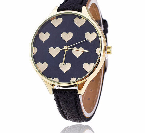 Leather Strap Love Heart Quartz Wrist Watch