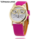 Glasses Cat Leather Strap Wrist Quartz Watches