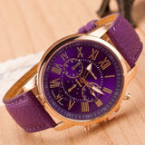Rose Gold Roman Numerals Leather Quartz Casual Business Wristwatch Clock