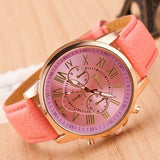 Rose Gold Roman Numerals Leather Quartz Casual Business Wristwatch Clock
