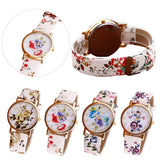 Flower Patterns Leather Wrist Watches
