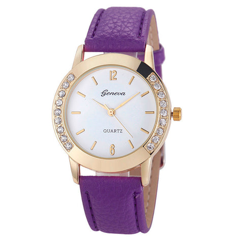 Nueva Geneva Diamond Leather Quartz Wrist Watch