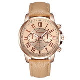 Rose Gold Roman Numerals Leather Quartz Casual Business Wristwatch Clock