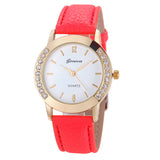 Flower Printed Diamond Crystal Analog Quartz Wristwatch Rhinestone Lady Dress Leather