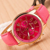 Rose Gold Roman Numerals Leather Quartz Casual Business Wristwatch Clock