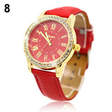 Golden Rhinestone Geneva Roman Numerals Dial Analog Quartz Wrist Watch