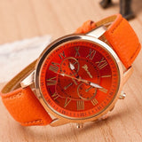 Rose Gold Roman Numerals Leather Quartz Casual Business Wristwatch Clock