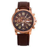 Rose Gold Roman Numerals Leather Quartz Casual Business Wristwatch Clock