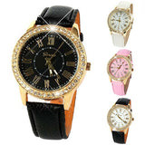 Golden Rhinestone Geneva Roman Numerals Dial Analog Quartz Wrist Watch