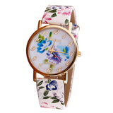 Flower Patterns Leather Wrist Watches