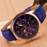 Rose Gold Roman Numerals Leather Quartz Casual Business Wristwatch Clock