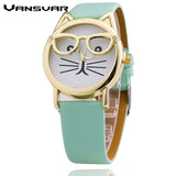 Glasses Cat Leather Strap Wrist Quartz Watches