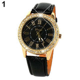 Golden Rhinestone Geneva Roman Numerals Dial Analog Quartz Wrist Watch