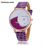 Leather Strap Rhinestone Wrist Dress Watch