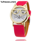 Glasses Cat Leather Strap Wrist Quartz Watches