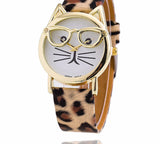 Glasses Cat Leather Strap Wrist Quartz Watches