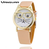 Glasses Cat Leather Strap Wrist Quartz Watches