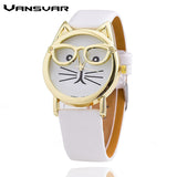 Glasses Cat Leather Strap Wrist Quartz Watches