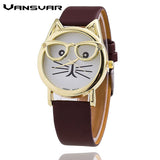 Glasses Cat Leather Strap Wrist Quartz Watches