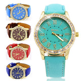 Golden Rhinestone Geneva Roman Numerals Dial Analog Quartz Wrist Watch