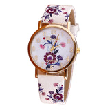 Flower Patterns Leather Wrist Watches