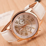 Rose Gold Roman Numerals Leather Quartz Casual Business Wristwatch Clock